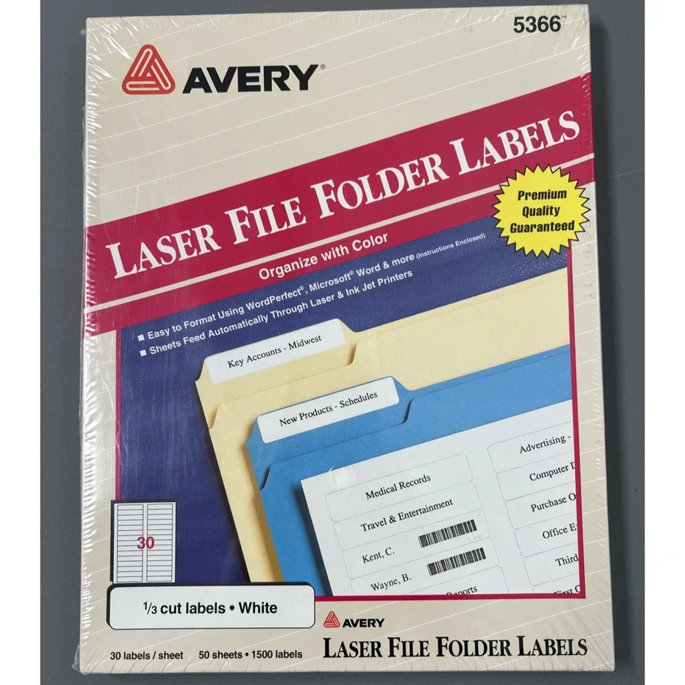 Avery Laser File Folder Labels White #5366 Sealed New 2/3 
